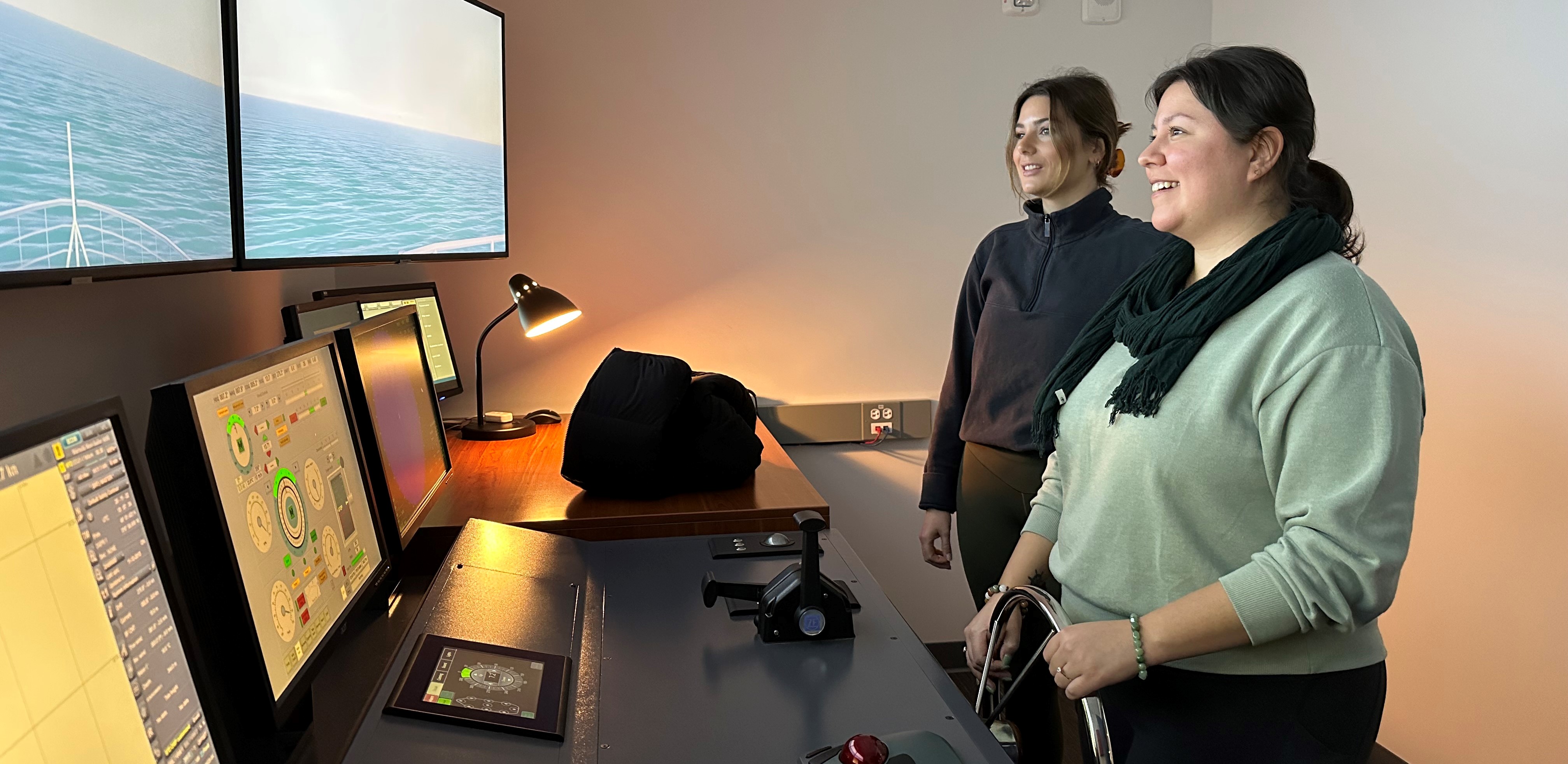 students in a nautical simulator